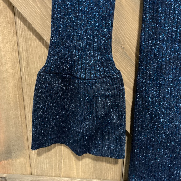 Loft Shimmer Ribbed Trumpet Sleeve Midi Sweater Dress - Picture 4 of 4